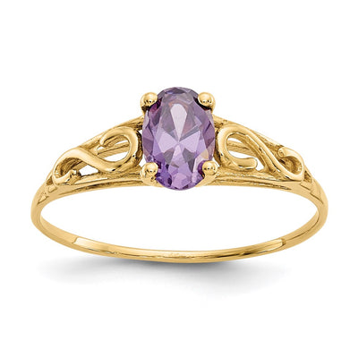 14K gold amethyst ring, synthetic stone