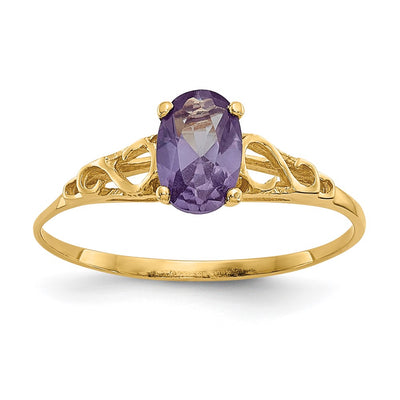 14K gold alexandrite ring, synthetic stone