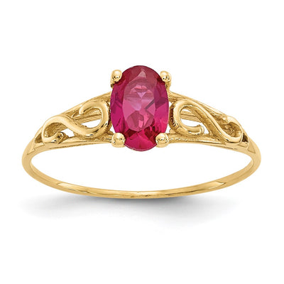 14K gold ruby ring, synthetic stone