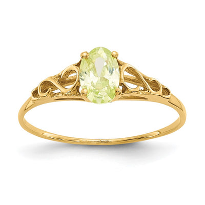 14K gold peridot ring, synthetic stone