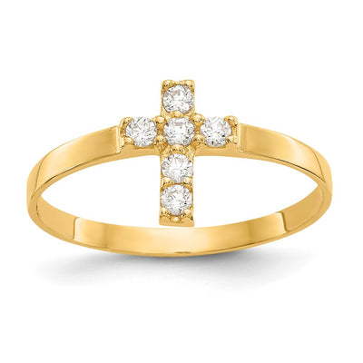 14K gold cubic zirconia cross ring