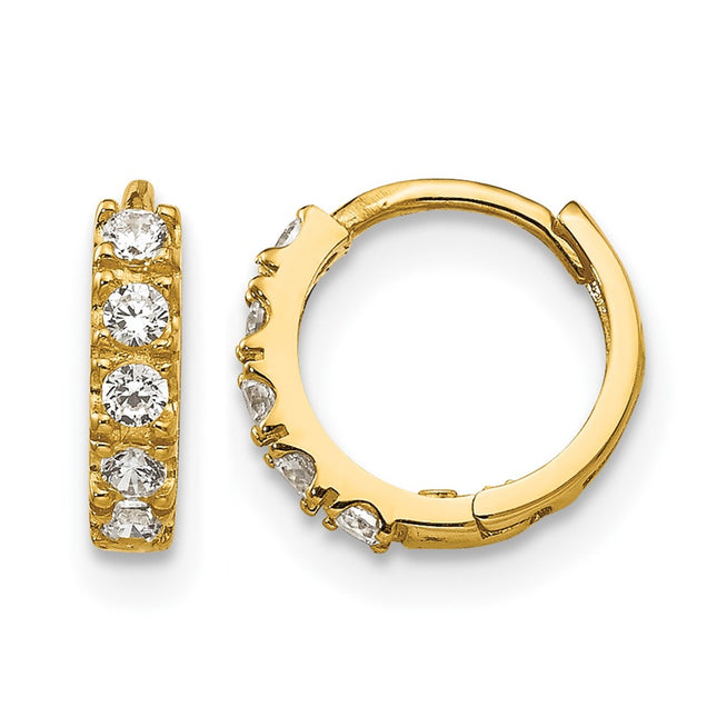 14k Madi K CZ Children's Hinged Hoop Earrings, 9 x 3mm