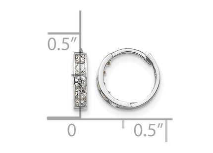 14K white gold cubic zirconia hoop earrings, further view