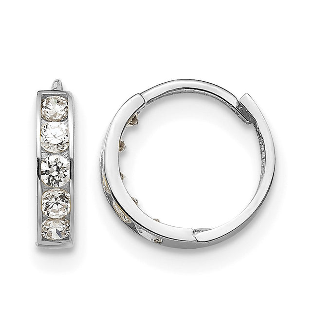 14k White Gold Madi K CZ Children's Hinged Hoop Earrings, 10 x 3mm