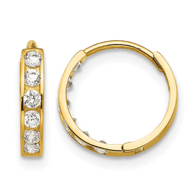 14k Madi K CZ Children's Hinged Hoop Earrings, 12 x 3mm