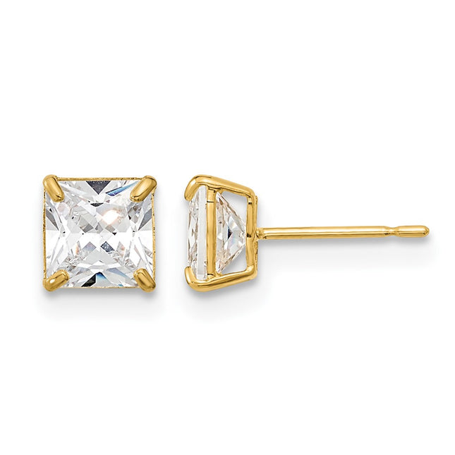 14k Madi K Square CZ Basket Set Stud Earrings, 5 x 5mm