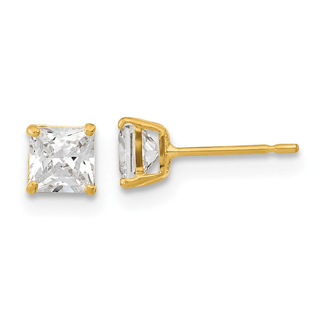 14k Madi K Square CZ Basket Set Stud Earrings, 4 x 4mm