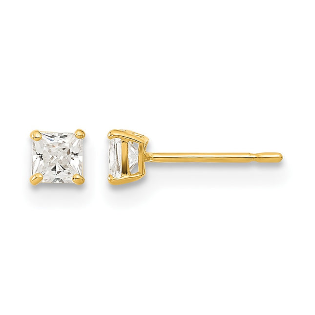 14k Madi K Square CZ Basket Set Stud Earrings, 3 x 3mm