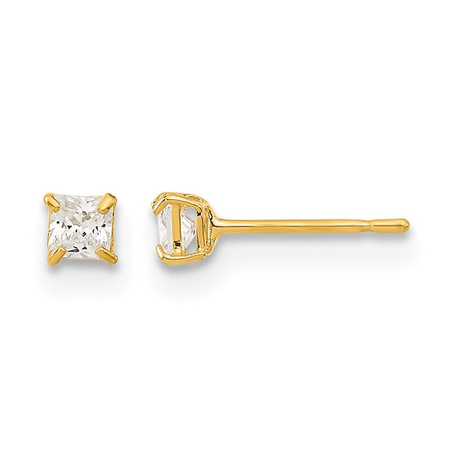 14k Madi K Square CZ Basket Set Stud Earrings, 2.5 x 2.5mm