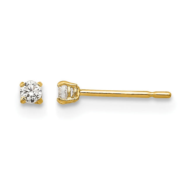 14k Madi K Round CZ Basket Set Stud Earrings, 2 x 2mm