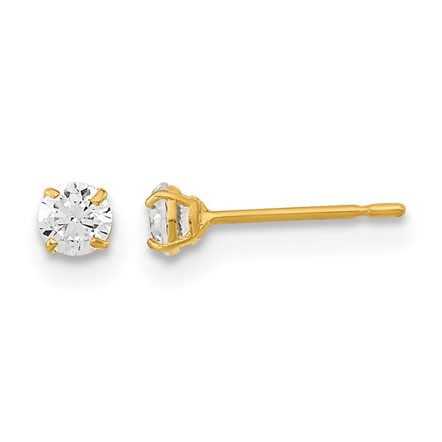 14k Madi K Round CZ Basket Set Stud Earrings, 3 x 3mm