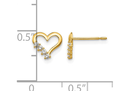 14K gold cubic zirconia heart earrings, further view