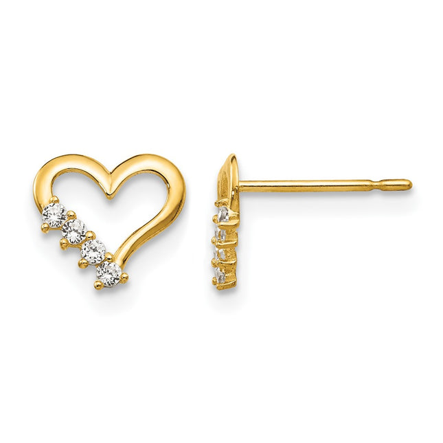 14k Madi K CZ Children's Heart Post Earrings, 7 x 8mm