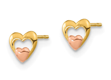14k Yellow & Rose Gold Madi K Children's Heart Post Earrings (Style GK709)
