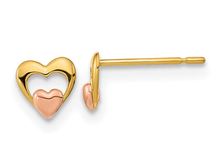 14k Yellow & Rose Gold Madi K Children's Heart Post Earrings (Style GK709)