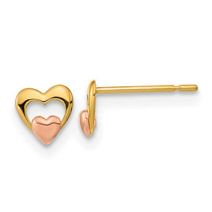 14k Yellow & Rose Gold Madi K Children's Heart Post Earrings (Style GK709)