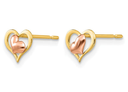 14K yellow gold heart earrings, alternate view