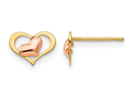 14K yellow gold heart earrings