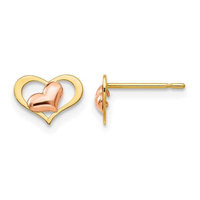 14k Yellow & Rose Gold Madi K Children's Heart Post Earrings, 6 x 8mm