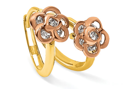 14k Yellow & Rose Gold Madi K CZ Flower Hinged Hoop Earrings