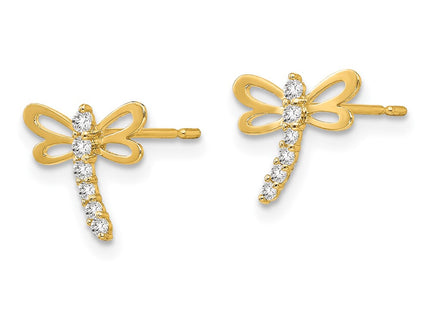 14K gold cubic zirconia dragonfly earrings, alternate view