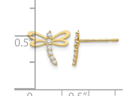14K gold cubic zirconia dragonfly earrings, further view
