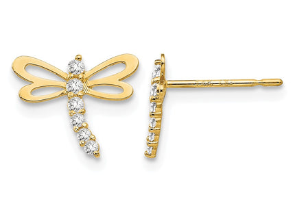 14K gold cubic zirconia dragonfly earrings
