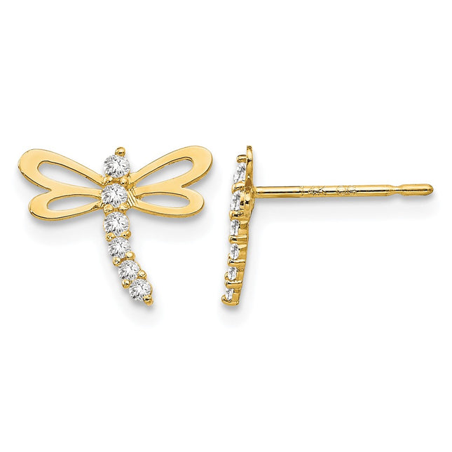 14k Madi K CZ Children's Dragonfly Post Earrings, 8 x 11mm
