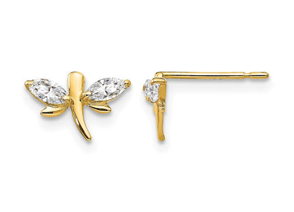 14K gold cubic zirconia dragonfly earrings