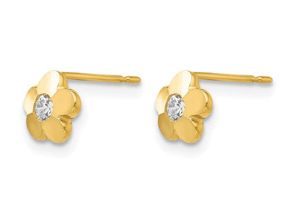 14K gold cubic zirconia flower earrings, alternate view