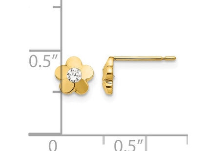 14K gold cubic zirconia flower earrings, further view