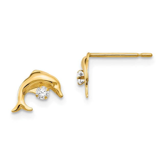 14k Madi K CZ Children's Dolphin Post Earrings, 5 x 8mm