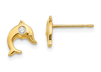 14k Madi K CZ Children's Dolphin Post Earrings (Style GK829)
