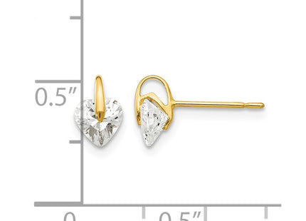 14K gold cubic zirconia heart earrings, further view