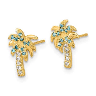 14K Madi K Blue & Clear CZ Palm Tree Post Earrings