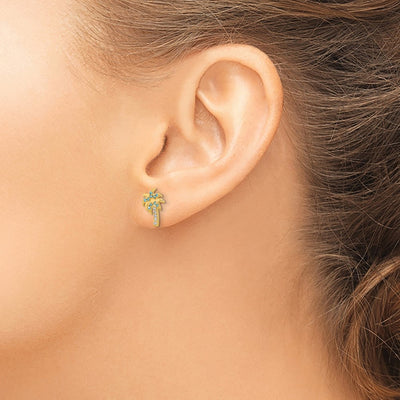 14K Madi K Blue & Clear CZ Palm Tree Post Earrings