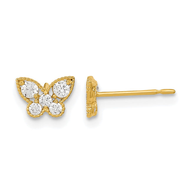 14k Madi K Kids CZ Butterfly Post Earrings, 4.85 x 6.9mm