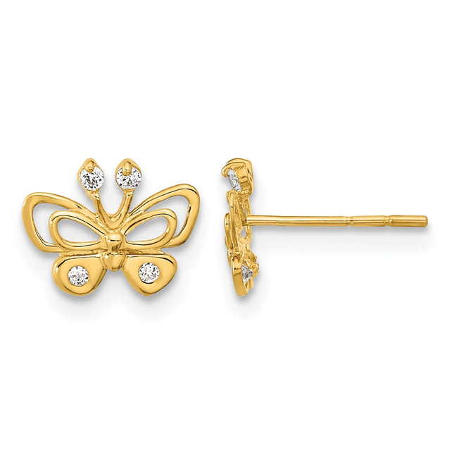 14k Madi K Polished CZ Butterfly Post Earrings, 7 x 9mm