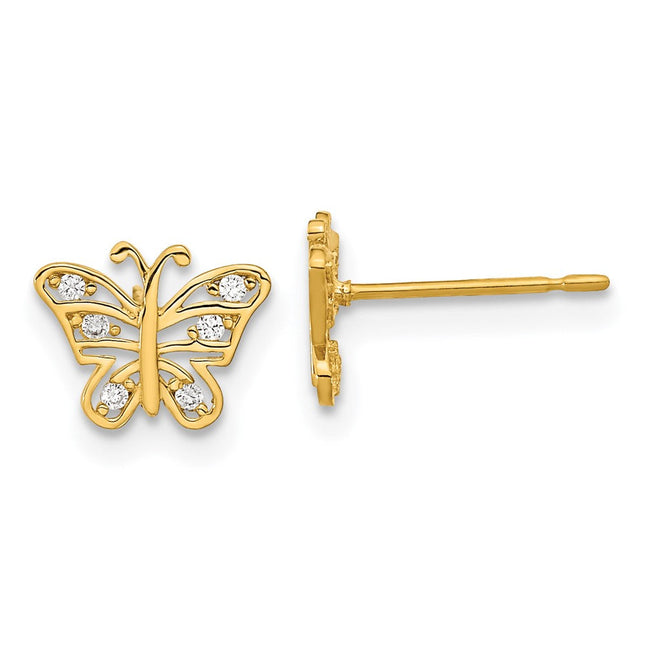 14k Madi K Kids CZ Butterfly Post Earrings, 7 x 8.5mm