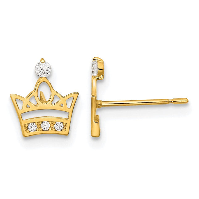 14k Madi K Kids CZ Crown Post Earrings, 8.5 x 7.2mm