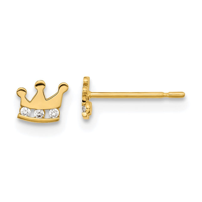 14k Madi K Kids CZ Crown Post Earrings, 4 x 5.5mm