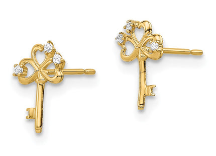 14K gold cubic zirconia key earrings, alternate view