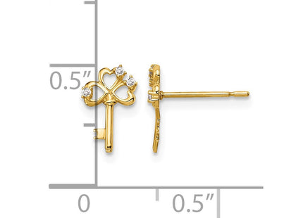 14K gold cubic zirconia key earrings, further view
