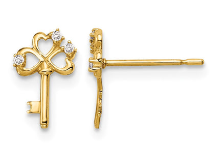 14K gold cubic zirconia key earrings
