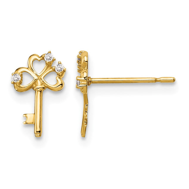 14k Madi K CZ Key Post Earrings, 9mm