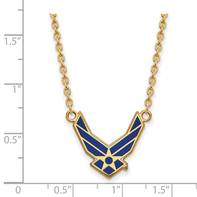 Sterling Silver Gold-plated LogoArt U.S. Air Force Large Enameled Pendant Necklace