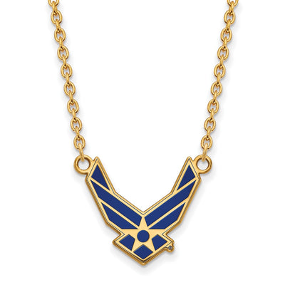 Sterling Silver Gold-plated LogoArt U.S. Air Force Large Enameled Pendant Necklace