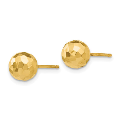 14K Gold Polished and Diamond Cut Ball Post Earrings, 7 x 7mm