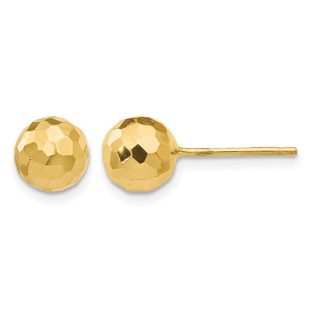 14K Gold Polished and Diamond Cut Ball Post Earrings