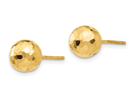 14K Gold Polished and Diamond Cut Ball Post Earrings (Style H1013)